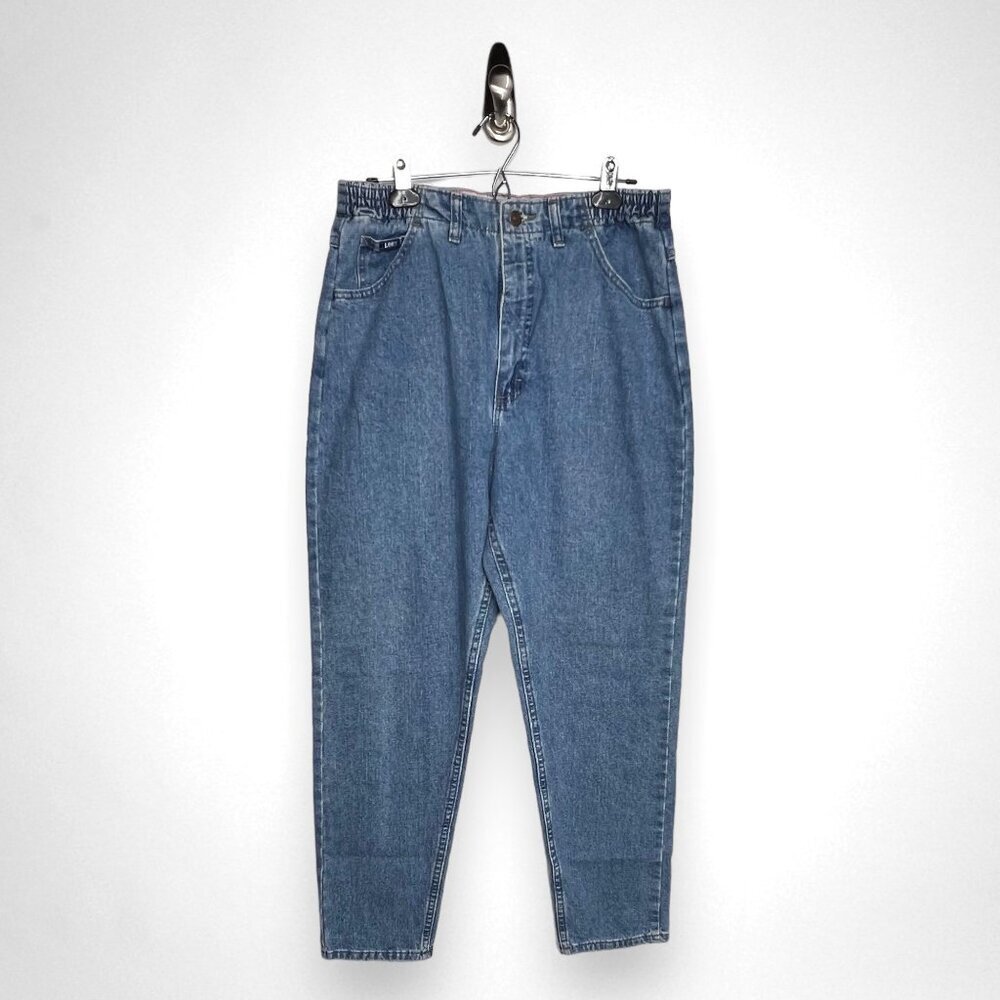 Vintage Y2K LEE Flat Front Elastic Waist High Rise‎ Mom Denim Jeans 12